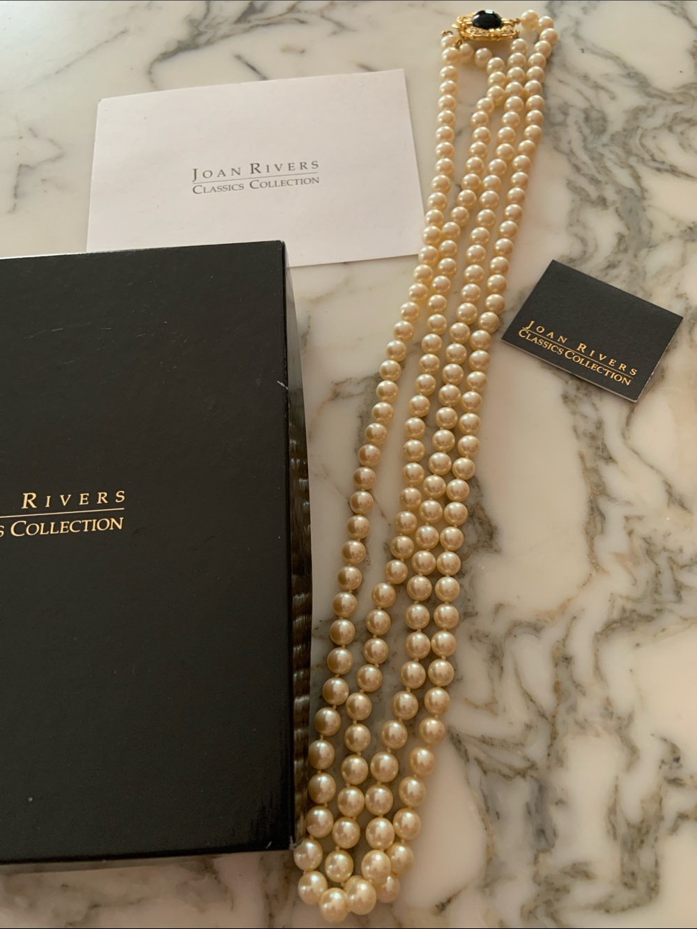 Joan Rivers Ivory Two Strand Pearl Necklace with Decorative Rhinestone Clasp New
